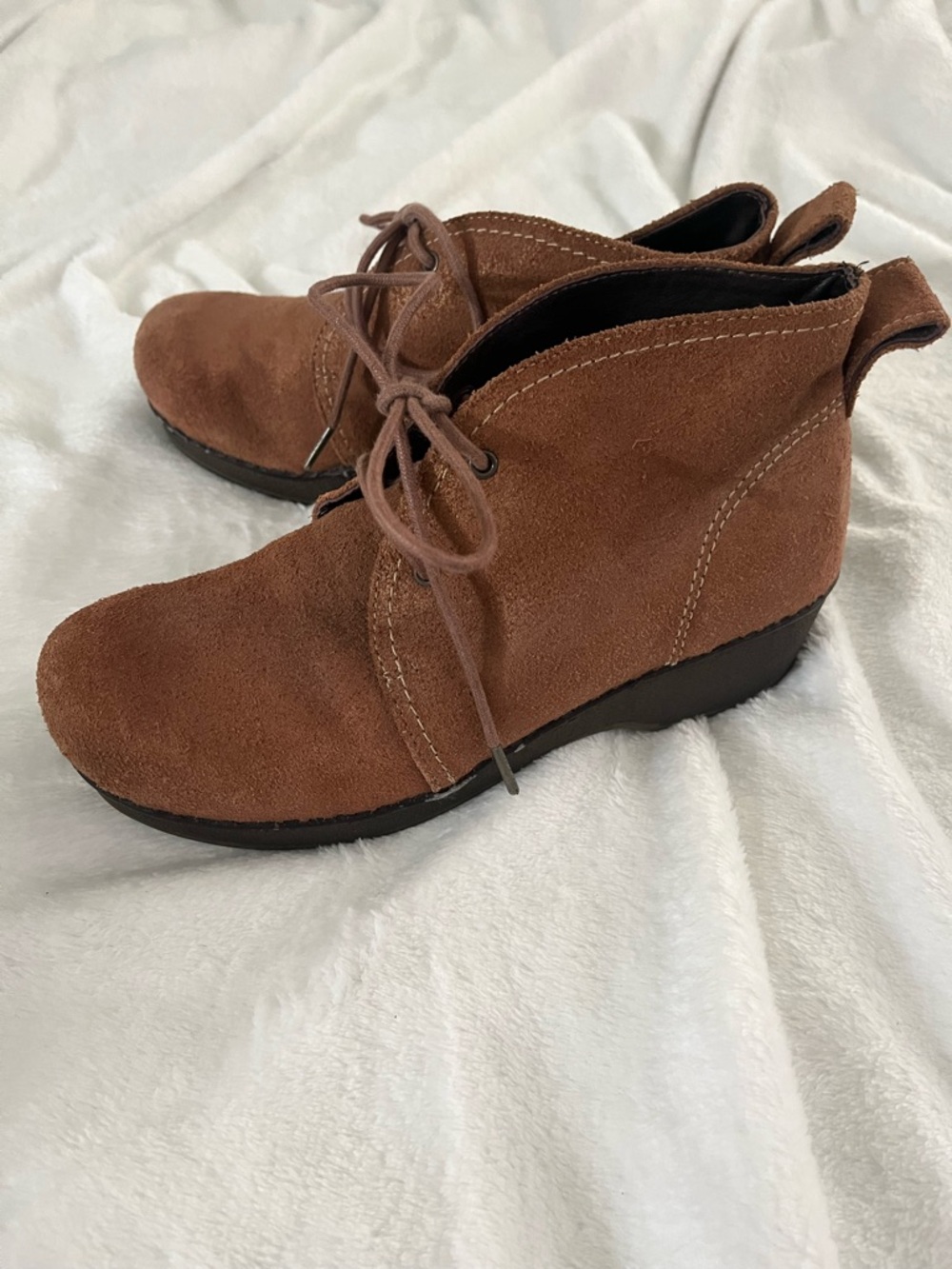 Dansko Brown Suede Lace-Up Clog Booties